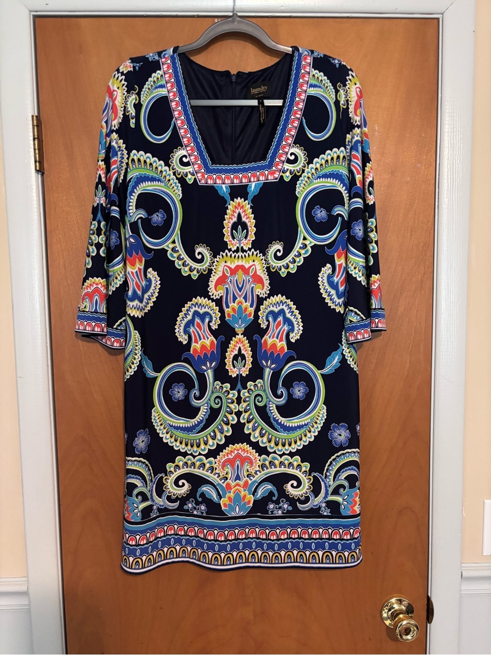 Laundry By Shelli Segal Navy Multicolor Paisley Shift Dress